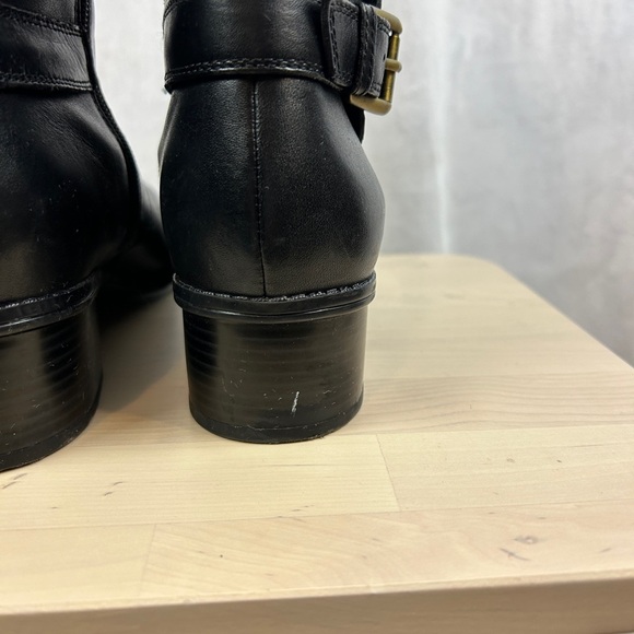 BANDOLINO BDCastin Leather Riding Boots Women's 9 Black Brown Knee High Zip Gold - Picture 3 of 9